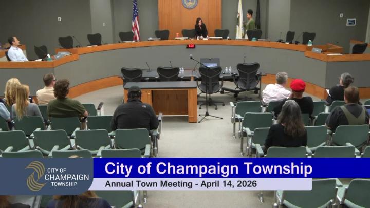 Wide Shot of Council Dais with Lower Third Graphic with City of Champaign Township Annual Meeting